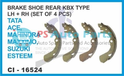 16524.jpeg BRAKE SHOE REAR KBX TYPE LH/RH ( SET OF 4 PCS ) TATA ACE MAHINDRA MAXXIMO SUZUKI ESTEEM
