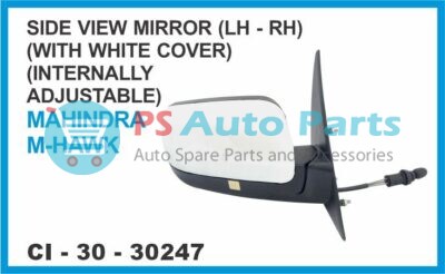 SIDE VIEW MIRROR (WITH WHITE COVER) (LH - RH) MAHINDRA M-HAWK (INTERNALLY ADJUSTABLE)