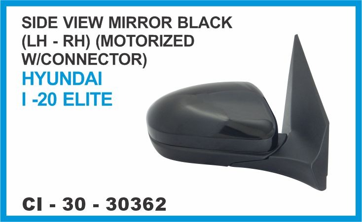 SIDE VIEW MIRROR BLACK ( LH-RH) HYUNDAI I -20 ELITE (MOTORIZED WITH CONNECTOR)