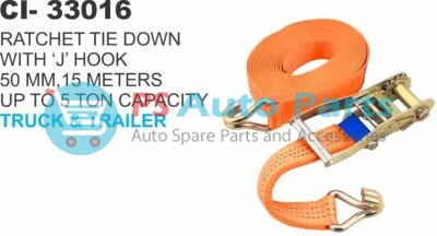 33016.jpeg RATCHET TIE DOWN WITH J HOOK 50 MM, 15 METER BELT, UPTO 5 TON CAPACITY FOR TRUCKS AND TRAILERS
