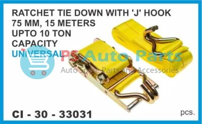 33031.jpeg RATCHET TIE DOWN WITH 'J' HOOK 75 MM, 15 METERS UPTO 10 TON CAPACITY TRUCK & TRAILER UNIVERSAL