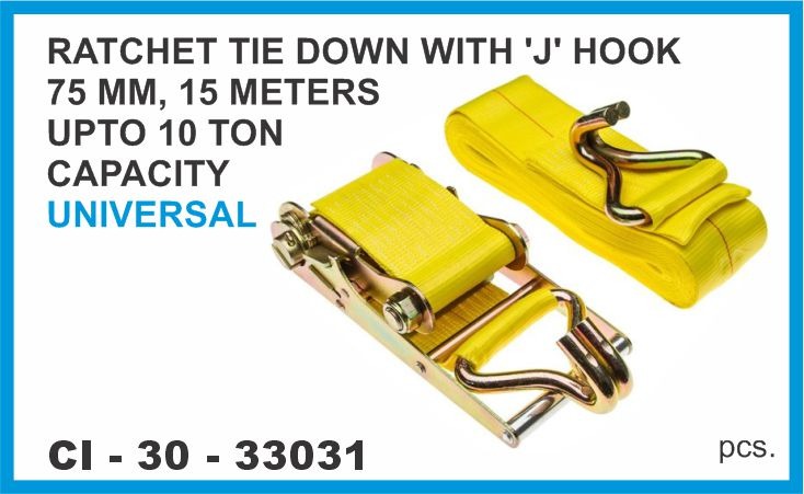 33031.jpeg RATCHET TIE DOWN WITH 'J' HOOK 75 MM, 15 METERS UPTO 10 TON CAPACITY TRUCK & TRAILER UNIVERSAL