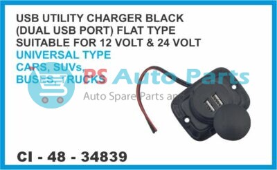 UTILITY USB CHARGER BLACK (DUAL PORT) FLAT TYPE SUITABLE FOR 12 VOLT & 24 VOLT 3.1 AMP UNIVERSAL TYP