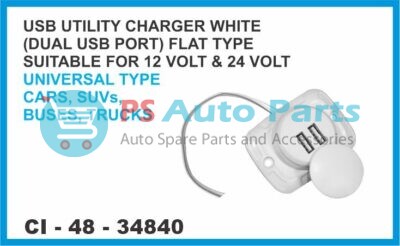 UTILITY USB CHARGER WHITE (DUAL PORT) FLAT TYPE SUITABLE FOR 12 VOLT & 24 VOLT 3.1 AMP UNIVERSAL TYP