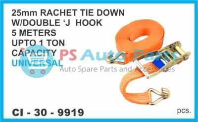 RATCHET TIE DOWN WITH 'J' HOOK 25 MM,5 METERS UPTO 1 TON CAPACITY TRUCK&TRAILER RED