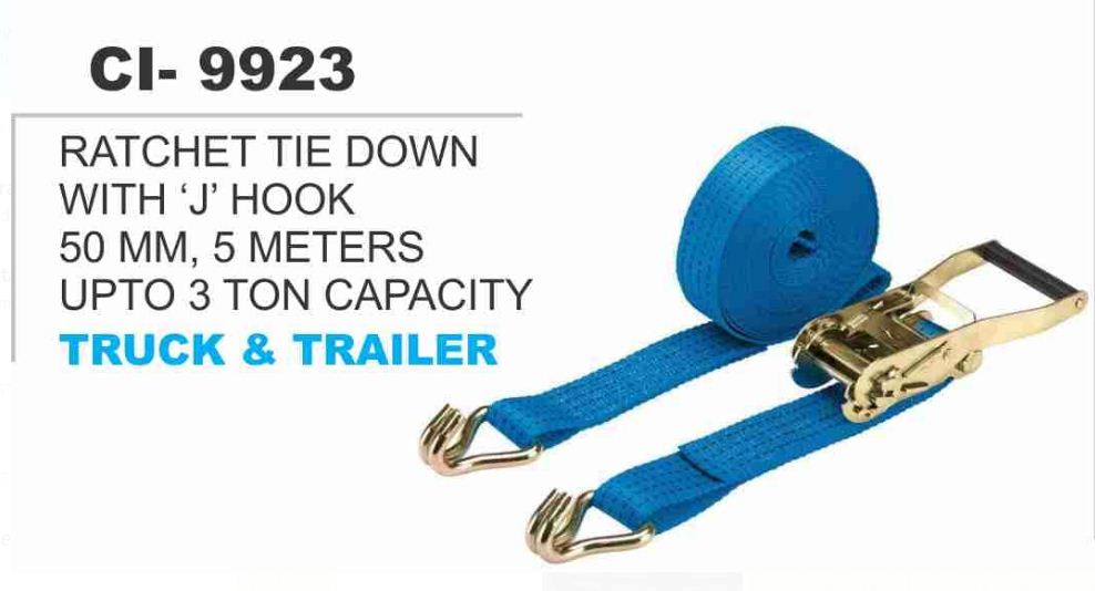 9923.jpg RATCHET TIE DOWN WITH 'J' HOOK 50 MM,5 METERS UPTO 3 TON CAPACITY TRUCK&TRAILER