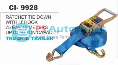 RATCHET TIE DOWN WITH 'J' HOOK 75 MM,10 METERS UPTO 10 TON CAPACITY TRUCK&TRAILER