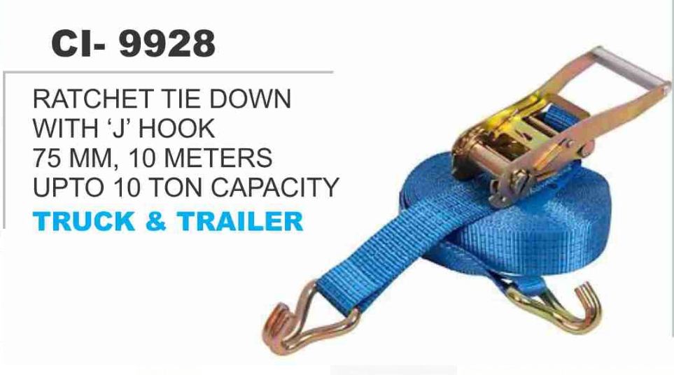 9928.jpg RATCHET TIE DOWN WITH 'J' HOOK 75 MM,10 METERS UPTO 10 TON CAPACITY TRUCK&TRAILER