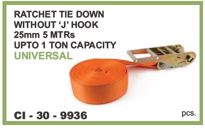 9936.jpeg RATCHET TIE DOWN WITHOUT J HOOK 25MM 5MTR UPTO 1 TON CAPACITY UNIVERSAL