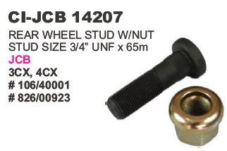"REAR WHEEL STUD W/NUT STUD SIZE 3/4"" UNF X 65M REAR WHEEL STUD W/NUT STUD SIZE 3/4"" UNF X 65M J C B 3CX,4CX3CX,4CX"