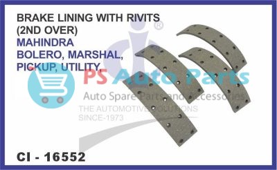 "BRAKE LINING WITH RIVITS (2ND OVER) MAHINDRA BOLERO , MARSHAL, PICKUP, UTILITY"