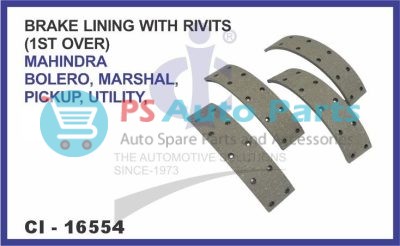 "BRAKE LINING WITH RIVITS (1ST OVER) MAHINDRA BOLERO , MARSHAL, PICKUP, UTILITY"