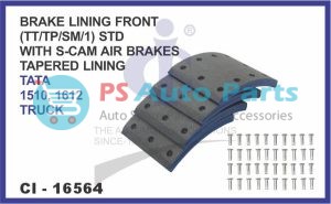 16564.jpeg "BRAKE LINING FRONT SET OF 4 PCS (TT/TP/SM/1) STD WITH S-CAM AIR BRAKES TAPERED LINING TATA 1510, 1612 TRUCK"