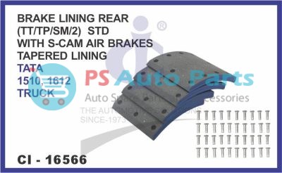 16566.jpeg "BRAKE LINING REAR SET OF 4 PCS (TT/TP/SM/2) STD WITH S-CAM AIR BRAKES TAPERED LINING TATA 1510, 1612 TRUCK"