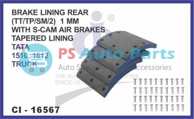 16567.jpeg "BRAKE LINING REAR SET OF 4 PCS (TT/TP/SM/2) 1 MM WITH S-CAM AIR BRAKES TAPERED LINING TATA 1510, 1612 TRUCK"