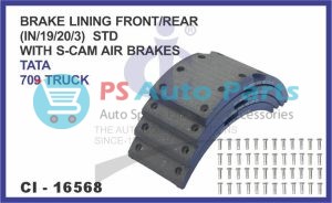 BRAKE LINING FRONT/REAR SET OF 4 PCS (IN/19/20/3) STD WITH S-CAM AIR BRAKES TATA 709 TRUCK