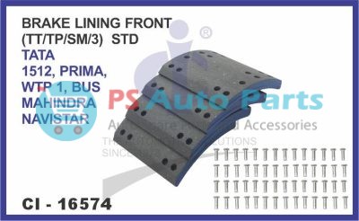 16574.jpeg "BRAKE LINING FRONT SET OF 4 PCS (TT/TP/SM/3) STD TATA 1512, PRIMA, WTP 1, BUS MAHINDRA NAVISTAR"