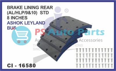 16580.jpeg BRAKE LINING REAR SET OF 4 PCS (AL/HLP/9&10) STD 8 INCHES ASHOK LEYLAND BUS
