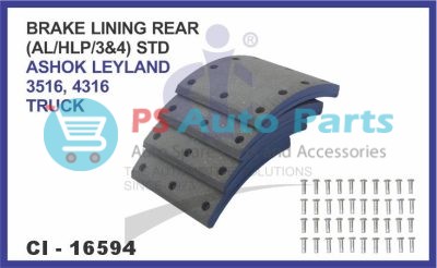 "BRAKE LINING REAR SET OF 4 PCS (AL/HLP/3&4) STD ASHOK LEYLAND 3516, 4316 TRUCK"