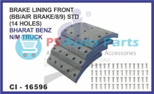 BRAKE LINING FRONT SET OF 4 PCS (BB/AIR BRAKE/8/9) STD (14 HOLES) BHARAT BENZ N/M TRUCK