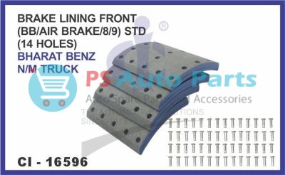 BRAKE LINING FRONT SET OF 4 PCS (BB/AIR BRAKE/8/9) STD (14 HOLES) BHARAT BENZ N/M TRUCK