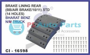 BRAKE LINING REAR SET OF 4 PCS (BB/AIR BRAKE/10/11) STD (14 HOLES) BHARAT BENZ N/M TRUCK