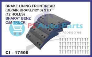 BRAKE LINING FRONT/REAR SET OF 4 PCS (BB/AIR BRAKE/12/13) STD (12 HOLES) BHARAT BENZ O/M TRUCK