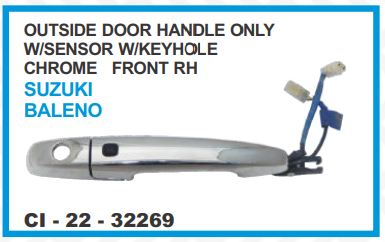 OUTSIDE DOOR HANDLE ONLY W/SENSOR W/KEYHOLE CHROME FRONT RH SUZUKI BALENO