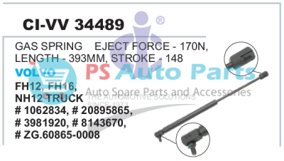 "GAS SPRING EJECT FORCE 170N, LENGTH-393MM, STROKE-148MM, VOLVO FH12,FH16,NH12 TRUCK "
