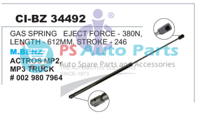 "GAS SPRING EJECT FORCE 380N, LENGTH-612MM, STROKE-246MM, M BENZ ,ACTROS MP3, MP2 TRUCK"