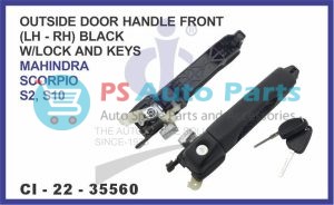 "OUTSIDE DOOR HANDLE FRONT (RH) BLACK WITH LOCK AND KEYS MAHINDRA SCORPIO S2, S10"