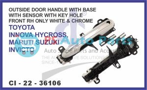 "OUTSIDE DOOR HANDLE WITH BASE (WITH SENSOR) WITH KEY HOLE FRONT RH ONLY WHITE & CHROME TOYOTA INNOVA HYCROSS, MARUTI SUZUKI INVICTO"