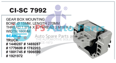 "GEAR BOX MOUNTING BORE Ã˜ 15MM, LENGTH 270MM THREAD 1 M14 X 2, THREAD 2 M16 X 2 WIDTH 180MM SCANIA TRUCK "